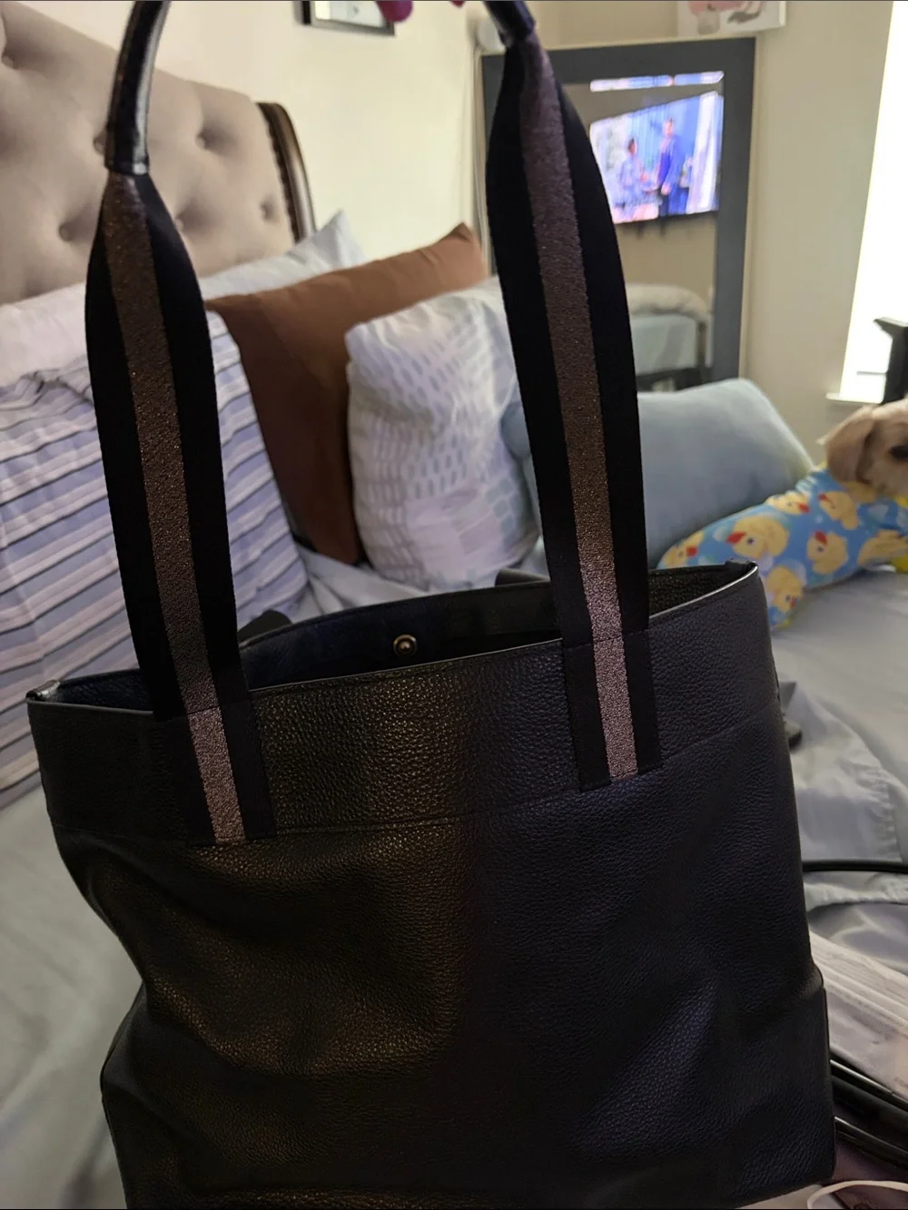 Coach Black Tote with Silver Trim and Snap Closure
